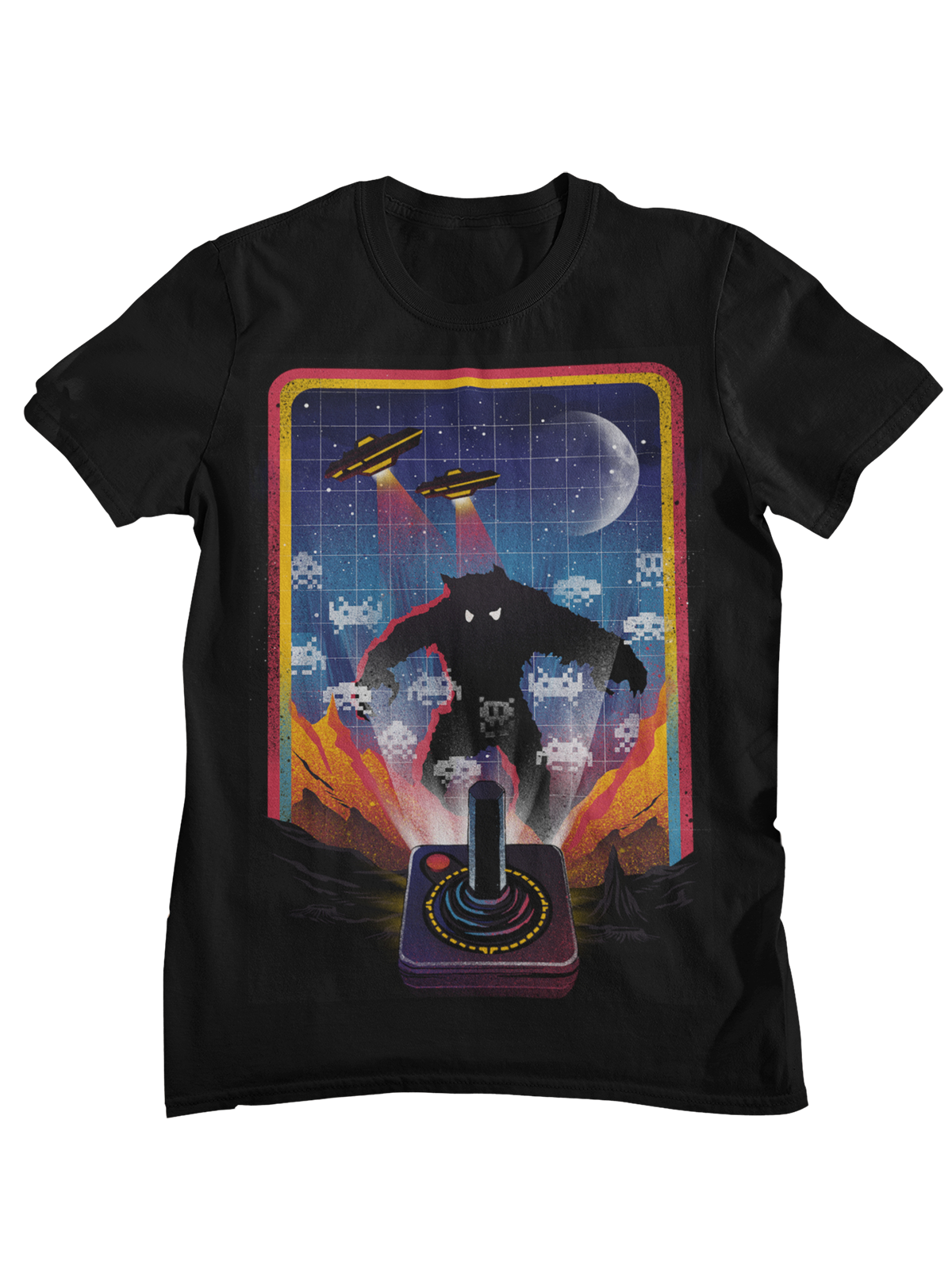 Gaming Retro Arcade - Retro Space Invaders Monster Joystick Graphic