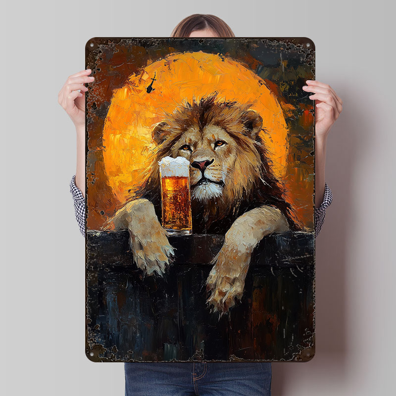 Lion With Beer Poster Customiz - Retro Poster Gaming ulasan dan harga