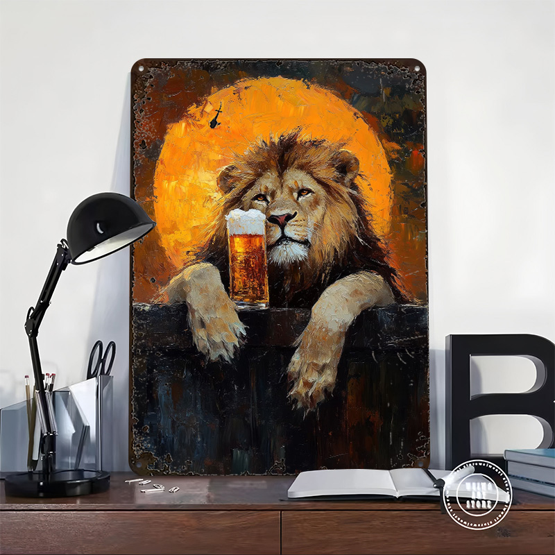 Lion With Beer Poster Customiz - Retro Poster Gaming ulasan dan harga