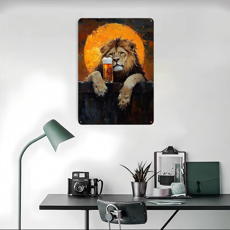 Lion With Beer Poster Customiz - Retro Poster Gaming ulasan dan harga