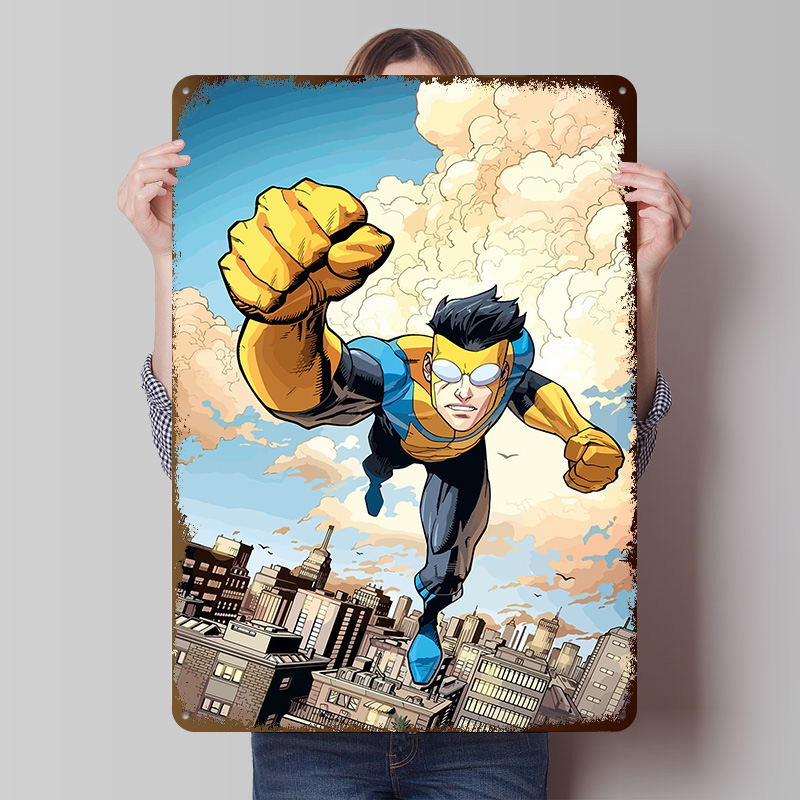 Invincible Flying Over City Me - Retro Poster Gaming ulasan dan harga