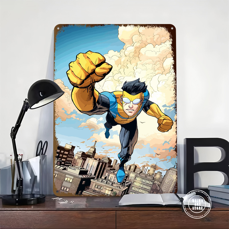 Invincible Flying Over City Me - Retro Poster Gaming ulasan dan harga