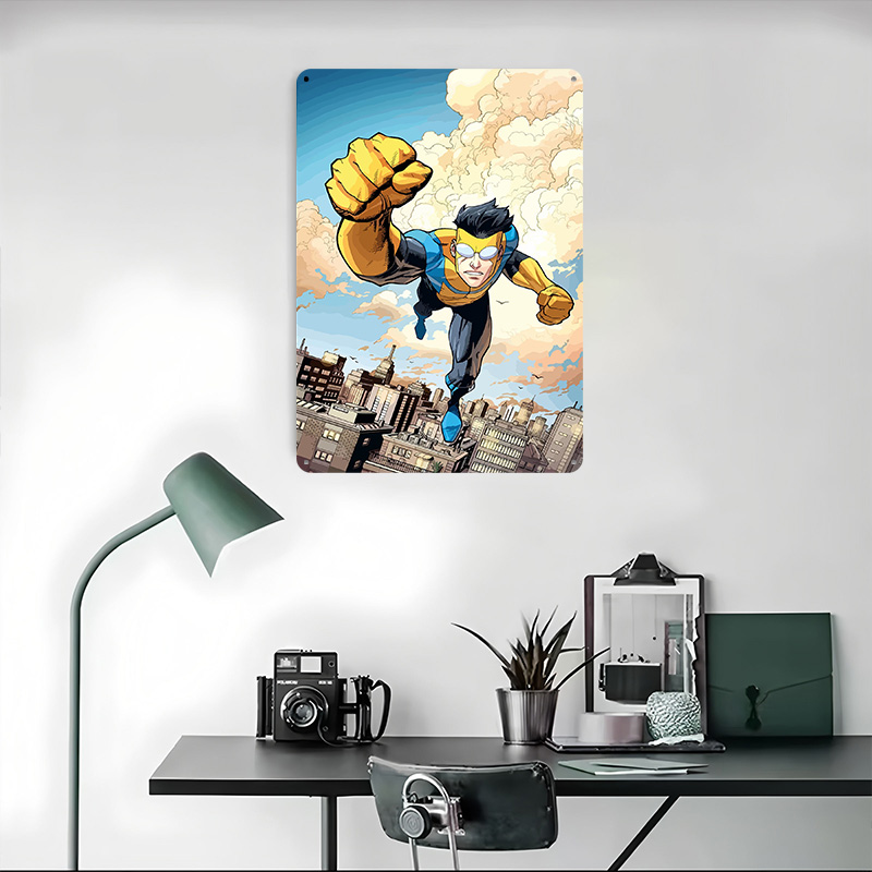 Invincible Flying Over City Me - Retro Poster Gaming ulasan dan harga
