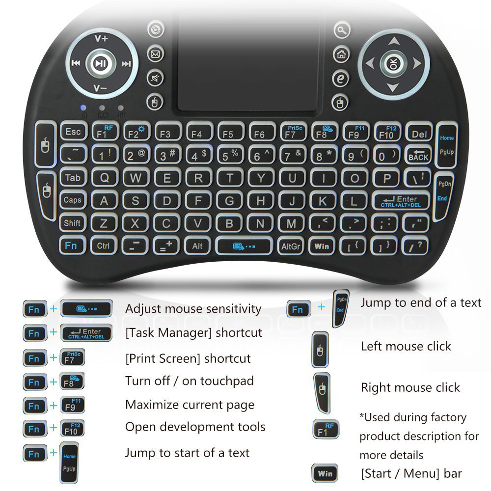 Backlit Mini Wireless Keyboard - Retro Gaming Tv Box ulasan dan harga
